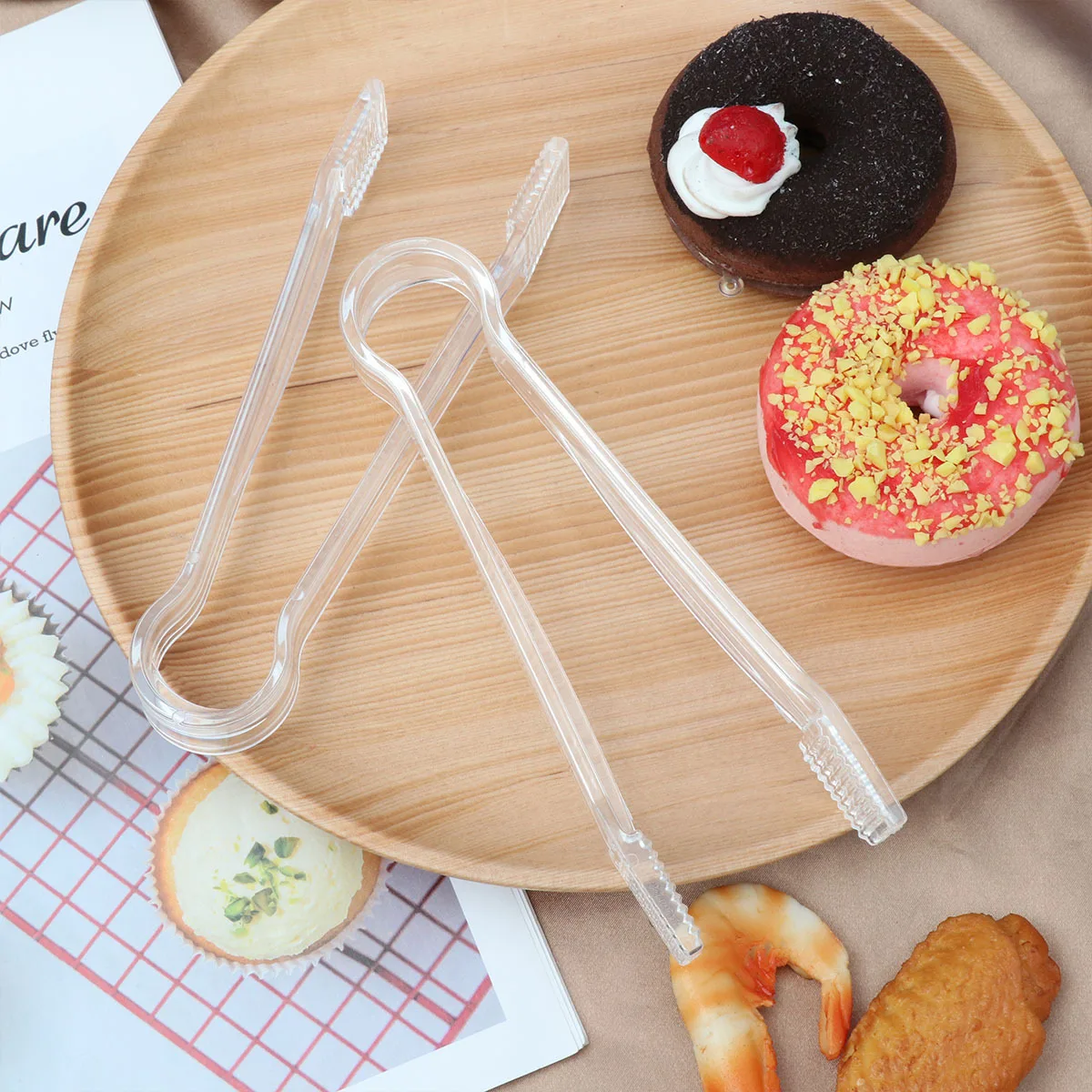 

2pcs Transparent Acrylic Ice Tongs Food Serving Tongs For Cake Bread Salad Desserts Kitchen Bar Buffet Picnics Weddings Kitchen