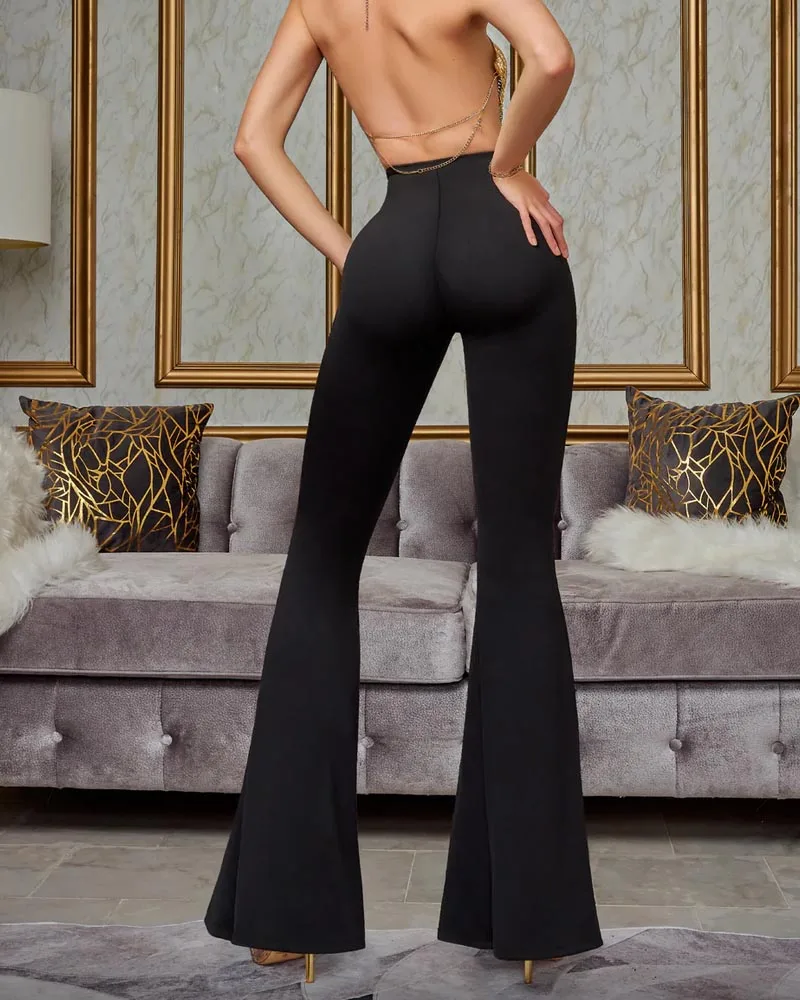 Calça feminina de cintura alta até o tornozelo, flares abdominais, preto, quadril dividido, calças largas, verão, Y2K