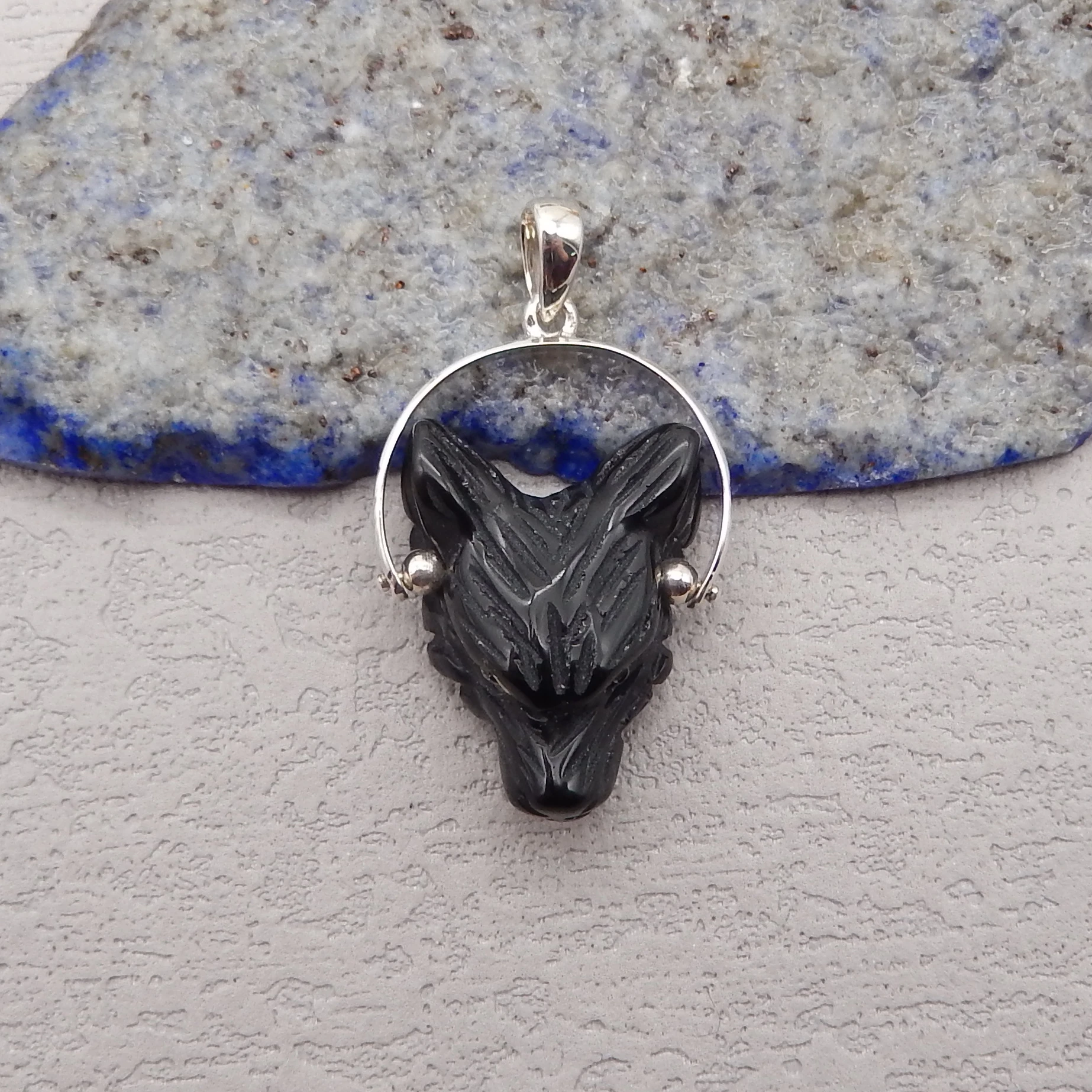 925 Sterling Silver Pendant,Natural Stone Amazonite Handcarved Wolf Head Pendant Bead Men Women Gift 30x21x10mm 6g