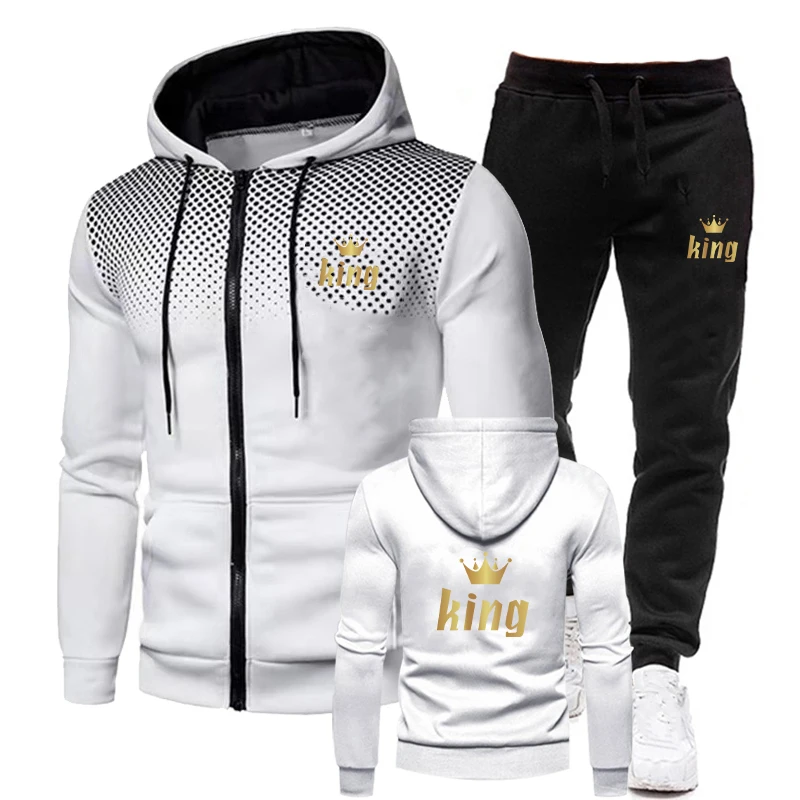 Men Gothic Zipper Casual Hoodies Suit Winter Autumn Long Sleeve Sports 2 Piece Set Long Pants Street Print Gradient DropShipping