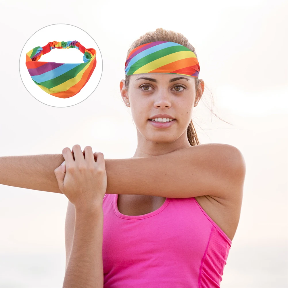 

2pcs Rainbow Headbands Sweatband Sports Fitness Running Yoga Gym Wide Elastic Pride Day Hair Band Moisture Wicking Comfortable
