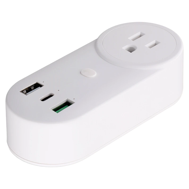 Smart Socket Wifi Plug 16A 2-Hole USB+Type-C Outlets 65W Remote Control Compatible Alexa US Plug