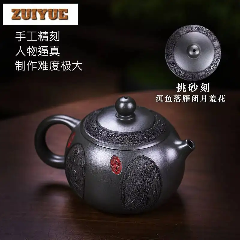 430Ml Yixing Xishi Tea Pots Authentic Purple Clay Teapot Chinese Beauty Kettle Handmade Raw Ore Blackish Green Mud Zisha Teaware