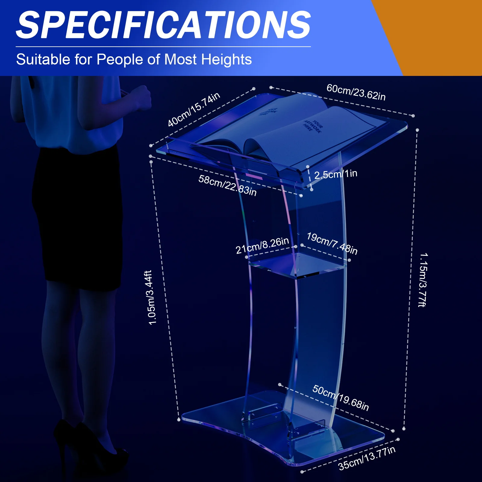 LOYALHEARTDY Slanted Podium Lectern Conference Pulpit Acrylic Podium Clear Transparent Church Lectern Pulpit Office