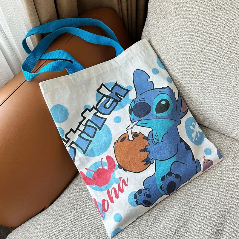 

Stitch Canvas Bag Cartoon Tote Bag Large Capacity Shoulder Bag Women Work School Portable Tote Shopping Bag Girlfriend Gifts