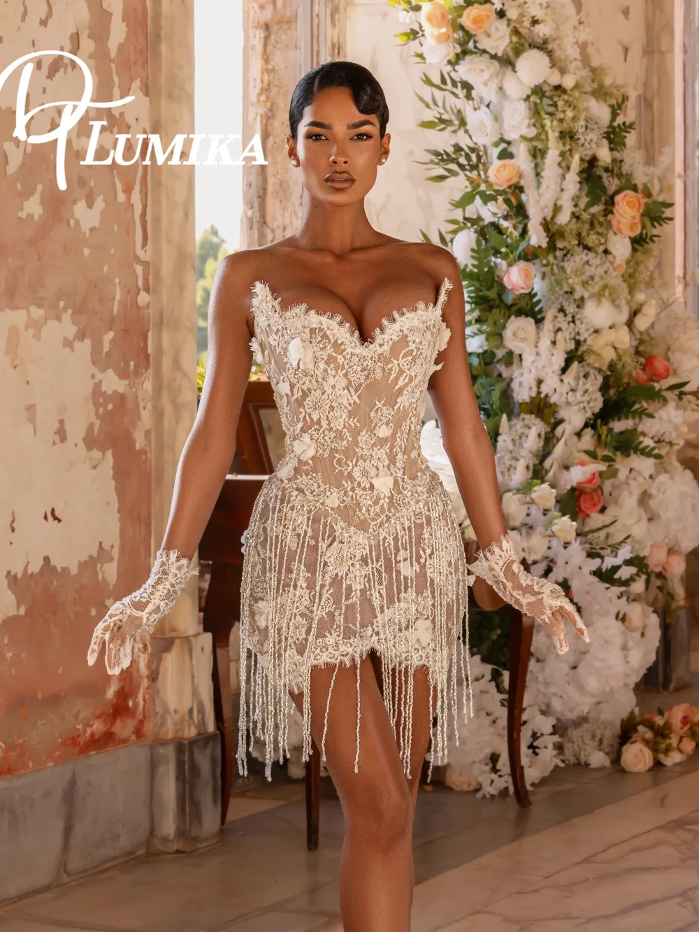 ชุดแต่งงานแบบเกาะอกผ้าซีทรูสุดชิค ปี 2026 ชุดเจ้าสาวลูกไม้สุดโรแมนติกและอ่อนหวาน แฟชั่นชุดแต่งงานแบบสั้น ชุดเจ้าสาวแบบมินิเดรส