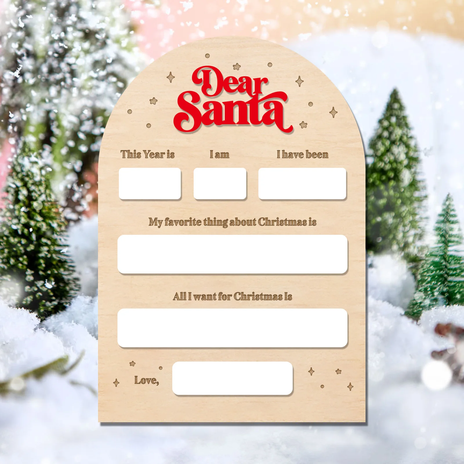 Reusable Dear Santa Wooden Wish Board - Kids Christmas Dry Erase Letter to Santa with Festive Design (18x26cm)