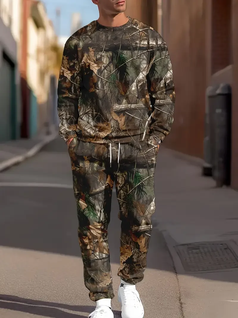 Jungle Camouflage 3D Print Long Sleeve Man 2 Piece Set Streetwear Casual Tracksuit Male Oversized Tops Basketball 2PCS Sets﻿﻿