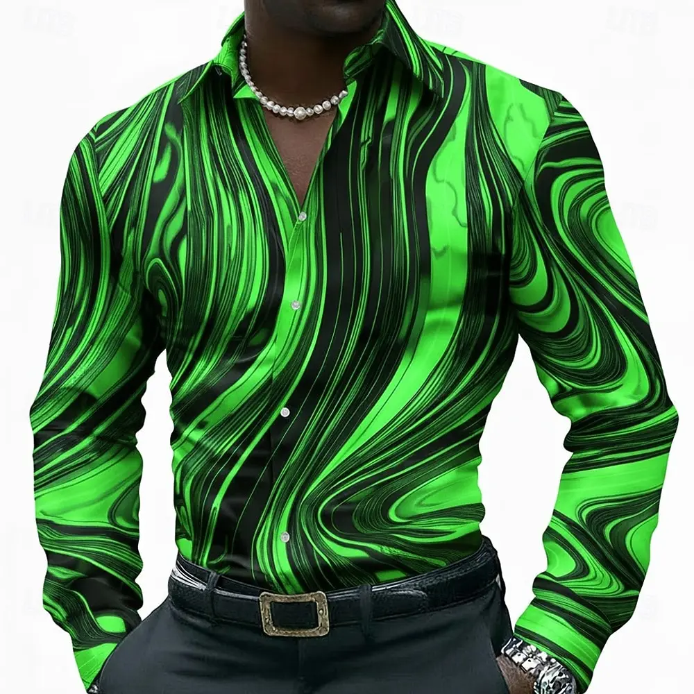 Men's Geometric Pattern Line Abstract Art Shirt Button Up Shirt Long Sleeve Fashion Casual Spring 3D Print Collared Shirts