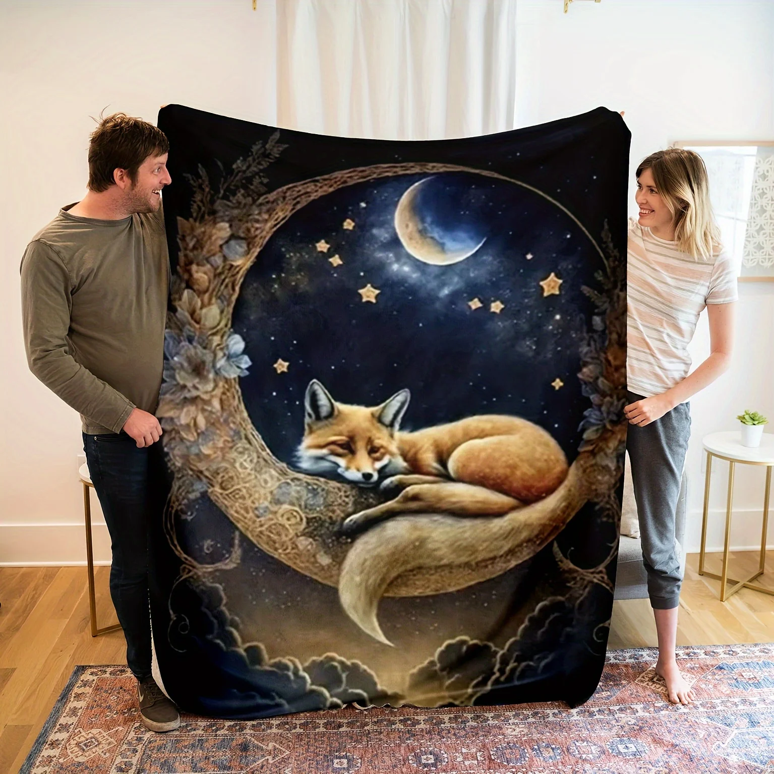 Charming Sleeping Fox on Crescent Moon Blanket - Soft, Cozy, Stylish Decor for Ultimate Home Comfort and Ideal Gift Choice