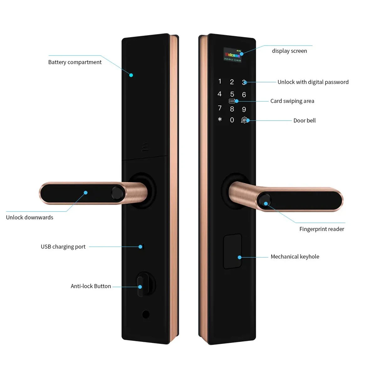 مقبض سعر المصنع، قفل ذكي للباب الرقمي المغناطيسي ببصمة الإصبع بدون مفتاح Tuya