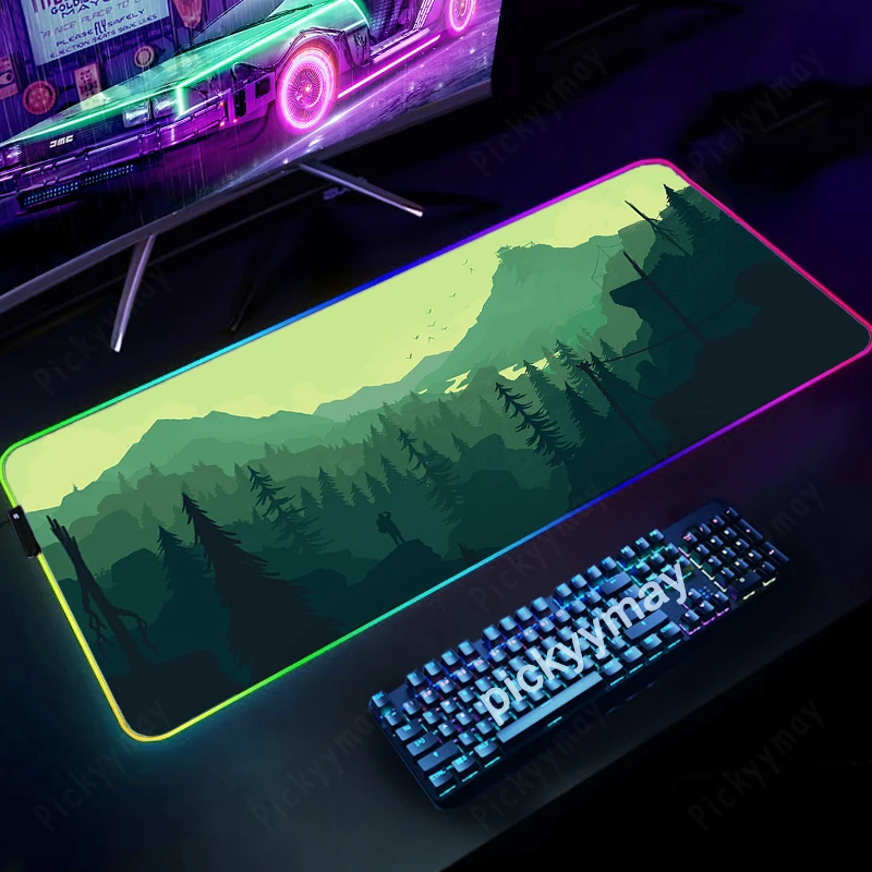 Large RGB Mouse Mat Green Forest Gamer Mousepads LED Gaming Mousepad Big Luminous Desk Pad Desk Mats Backlit Mouse Pads 100x55cm