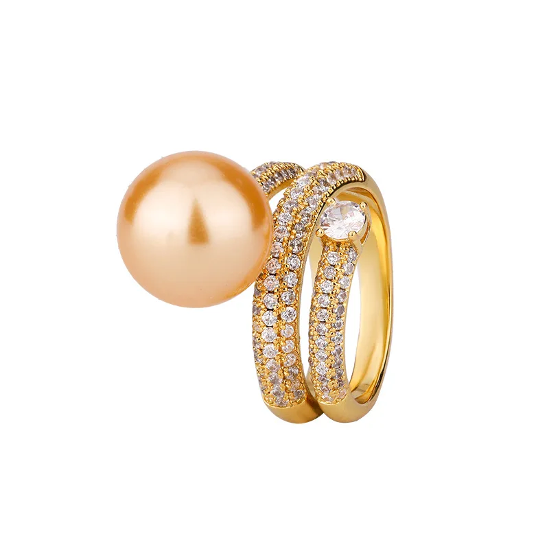 Jewelry Copper-Plated Gold Pearl Grace Personalized Women's Ring 12mm