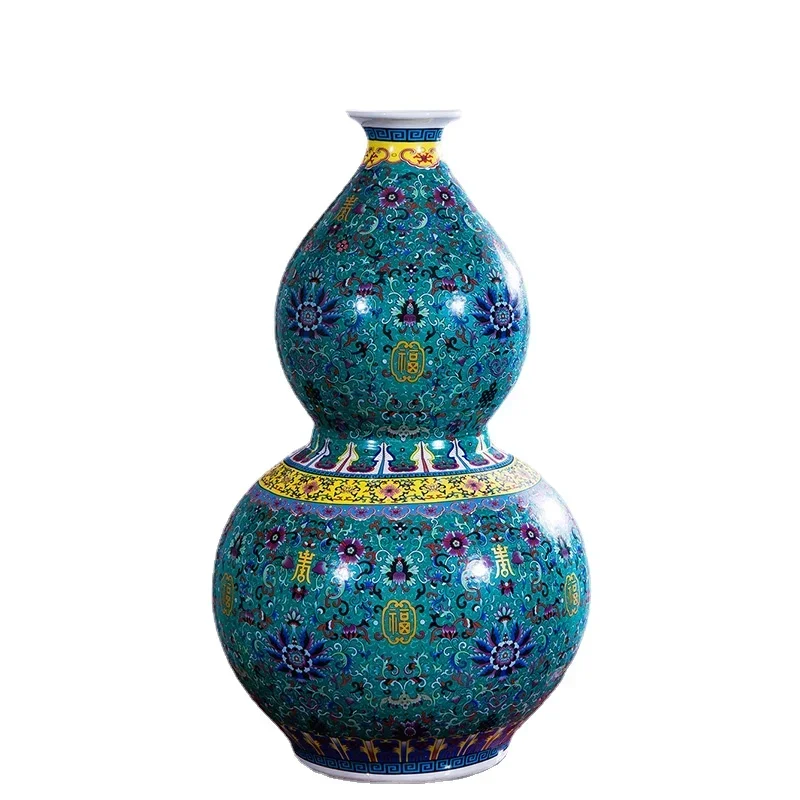 Antique Jingdezhen Ceramic Flower Bottle Enamel Plant Vase Cloisonne Painting Handmade Crafts Living Room Large Decor Ornaments