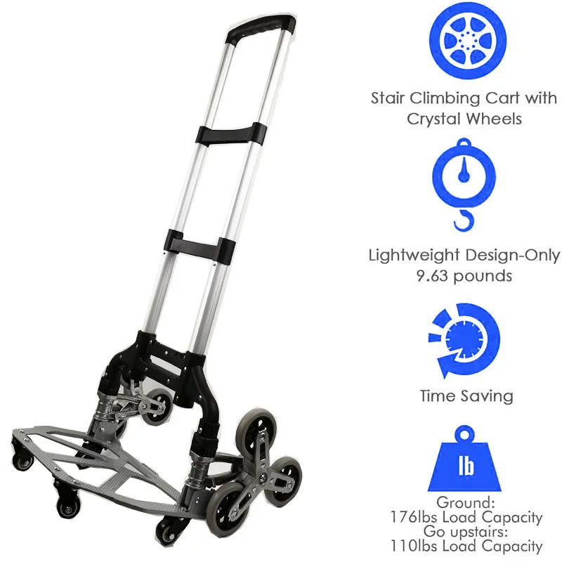 Foldable Trolley Climbing Stairs Cart Upstairs Cargo Transport folded Trolley with Wheels Trailer Truck Moving Tools