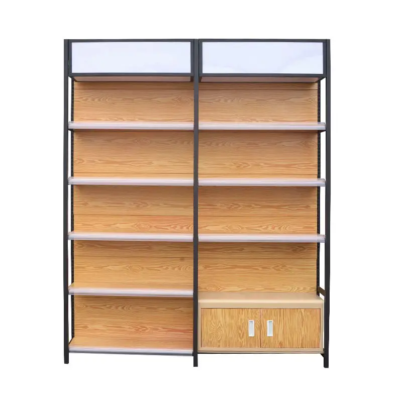 

Four-column wood grain supermarket shelf display rack convenience store mother and baby snacks single and double-sided multi-lay