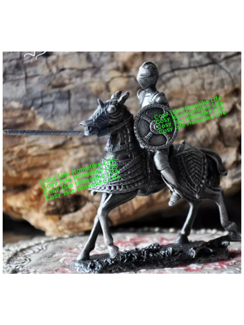 Medieval Templar Warrior Alloy Decoration Retro Soldier Tin Decor Desktop Classical Crafts Home Furnishing Articles Men's Gifts