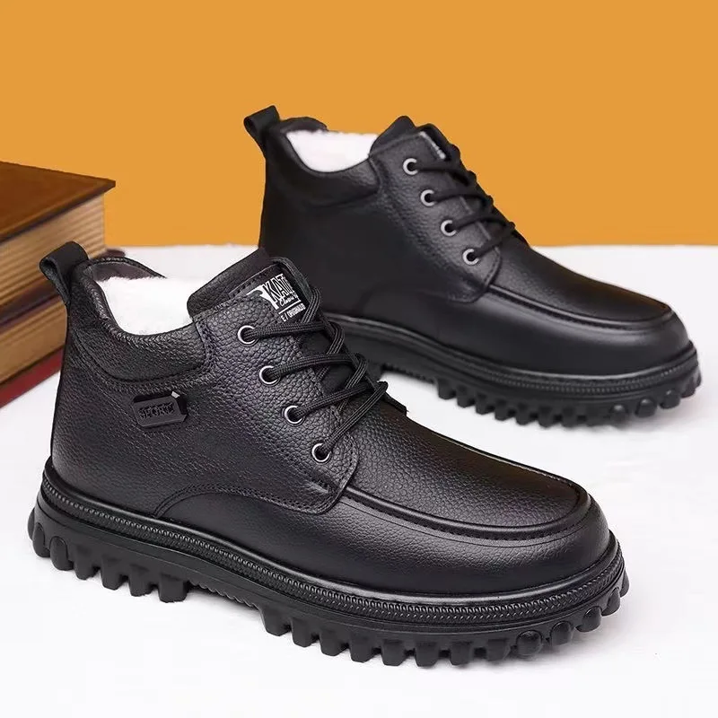 Men's shoes 2025 winter edition men's cotton shoes winter snow boots leather shoes men's leather upper high top men's shoes