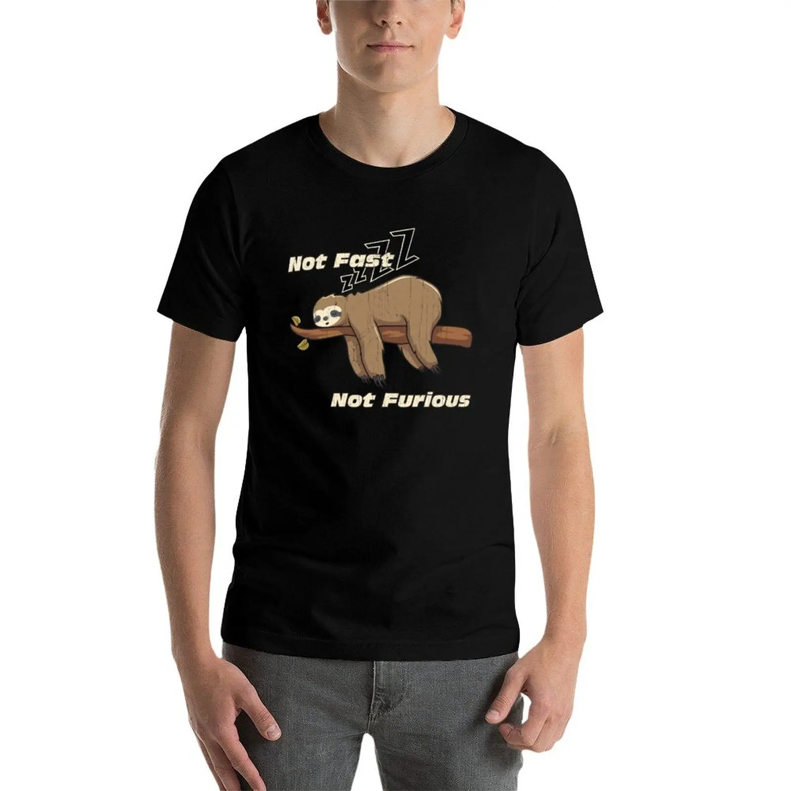 Not Fast Not Furious Funny Sloth for Lazy folks T-Shirt Essential Solid Color T-Shirt - view 4