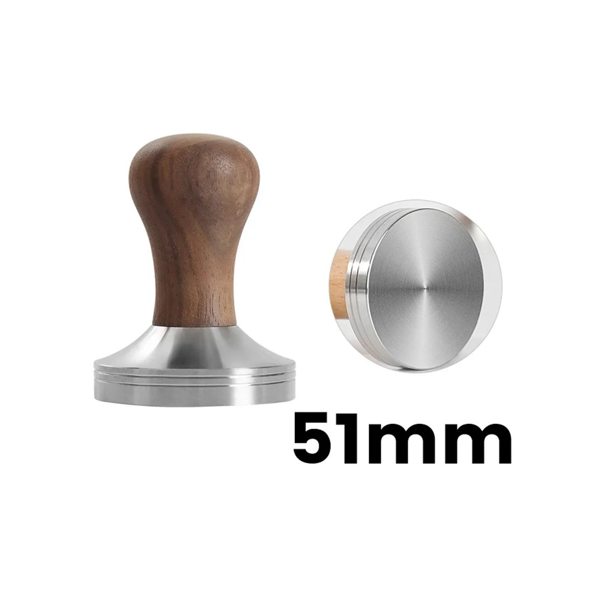 51MM Coffee Press Tool Elastic Coffee Tamper with 304 Stainless Steel Base & Solid Wood Handle Coffee Powder Hammer