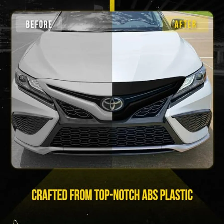 كروم حذف تراكب الشبكة الأمامية السوداء مع شريط لاصق آمن لسيارة تويوتا كامري 2018-2023 | سهلة التركيب - لا توجد أدوات جديدة #3