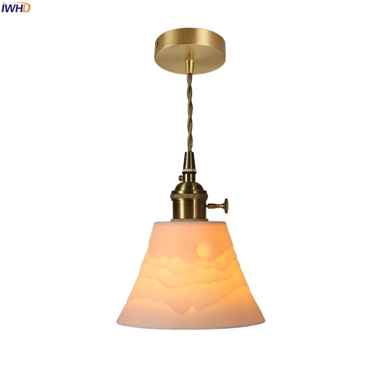 

IWHD Japan Vintage LED Pendant Lamp For Dining Room Bathroom Loft Decorations For Home Copper Ceramic Pendant Light Hanglampen