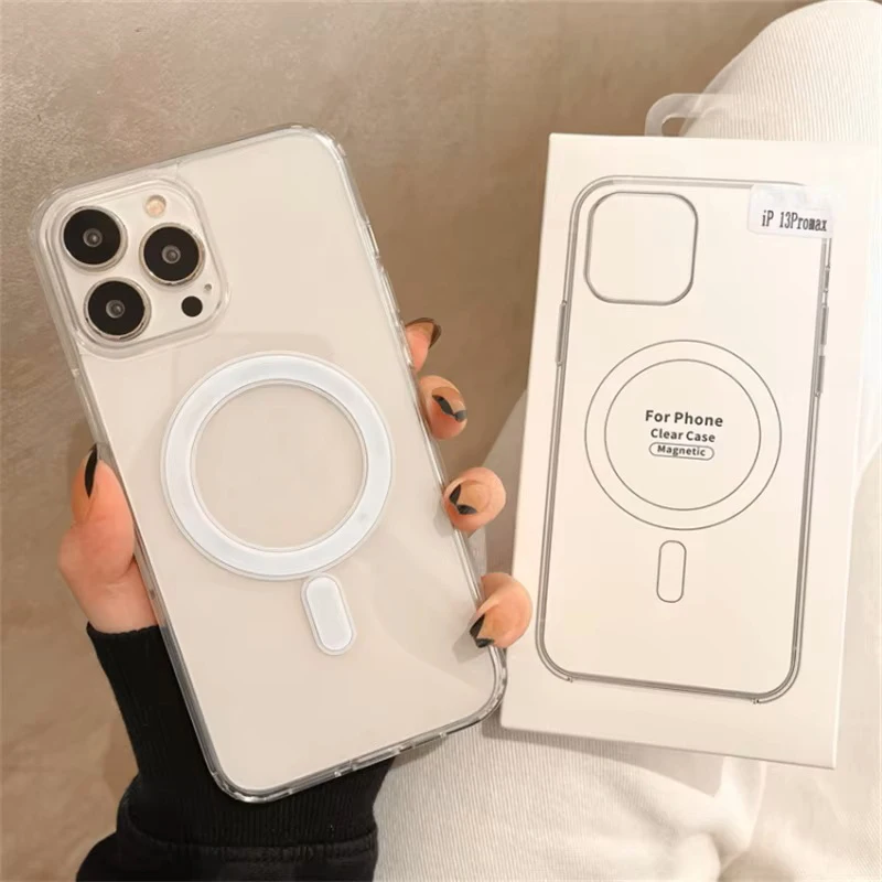 Funda transparente original con animación de carga inalámbrica magnética Magsafe para iPhone 16, 15, 14, 13, 12, 11 Plus, Mini, Pro Max, XS, XR 2