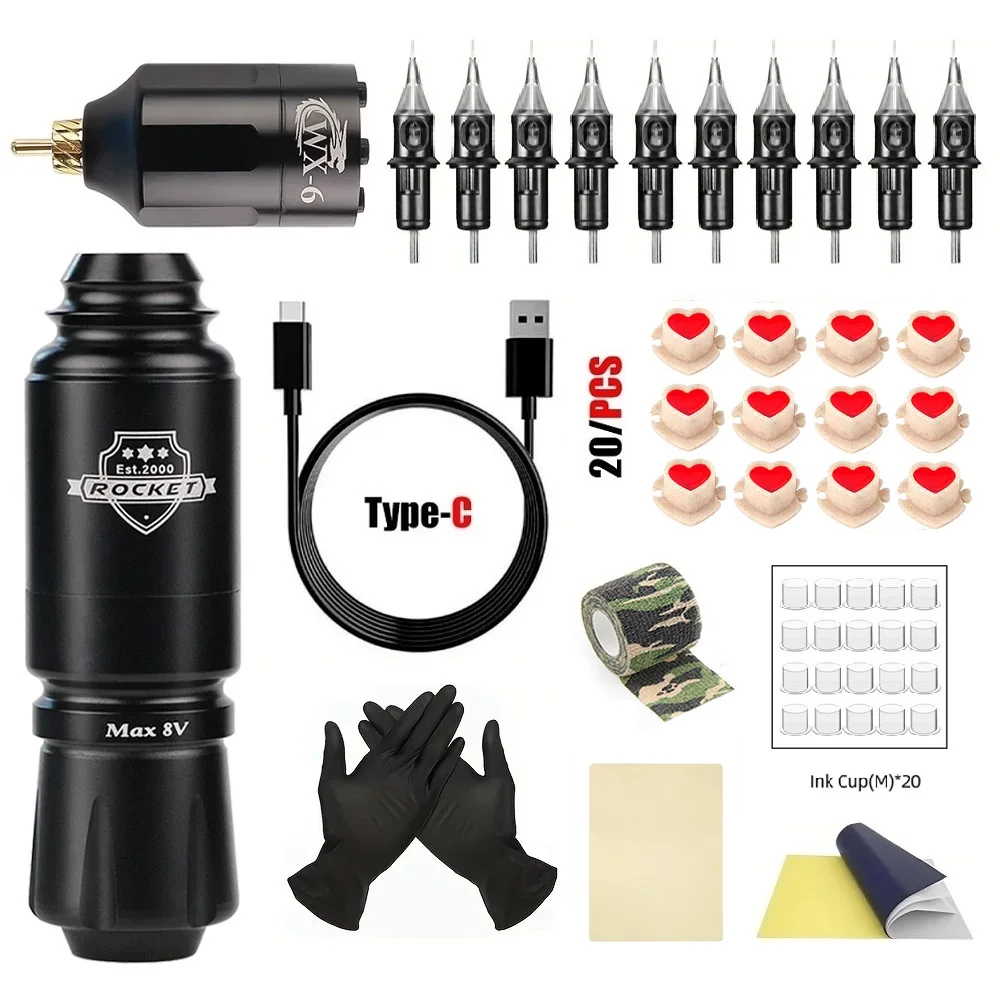 

Wireless Tattoo Machine Kit Professional Tattoo Gun With 10pc Cartridge Needles 1300mAh Battery Cordless Tattoo Pen Kit Complete