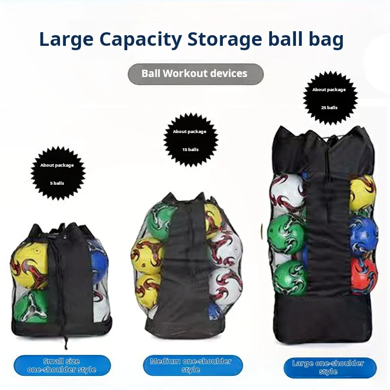 Soccer basketball volleyball bag Single shoulder net bag storage bag Large ball bag Large mesh sports bag with shoulder straps