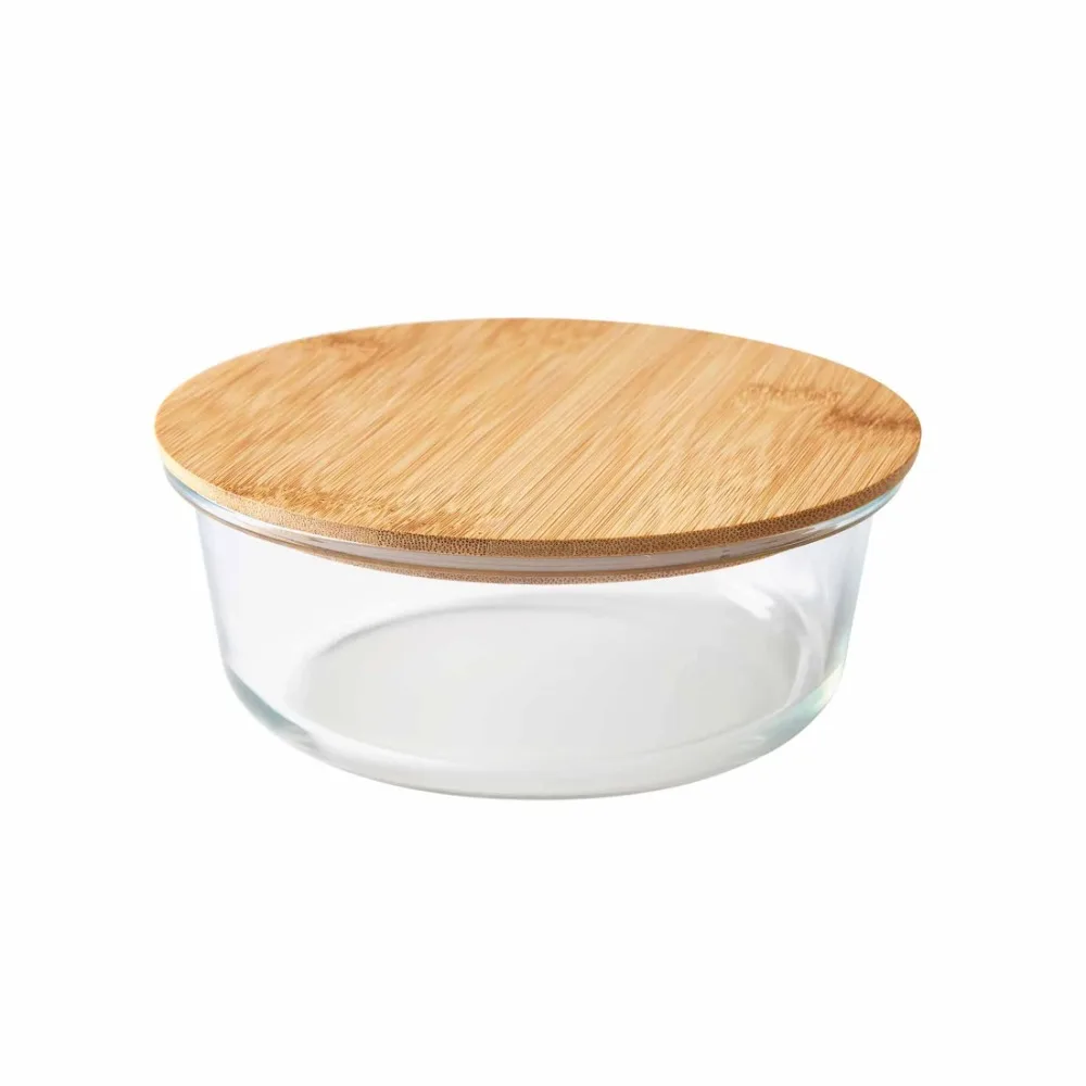 

4Cup Round Glass Food Storage Container with Bamboo Lid. Set of 1, 2 Pieces