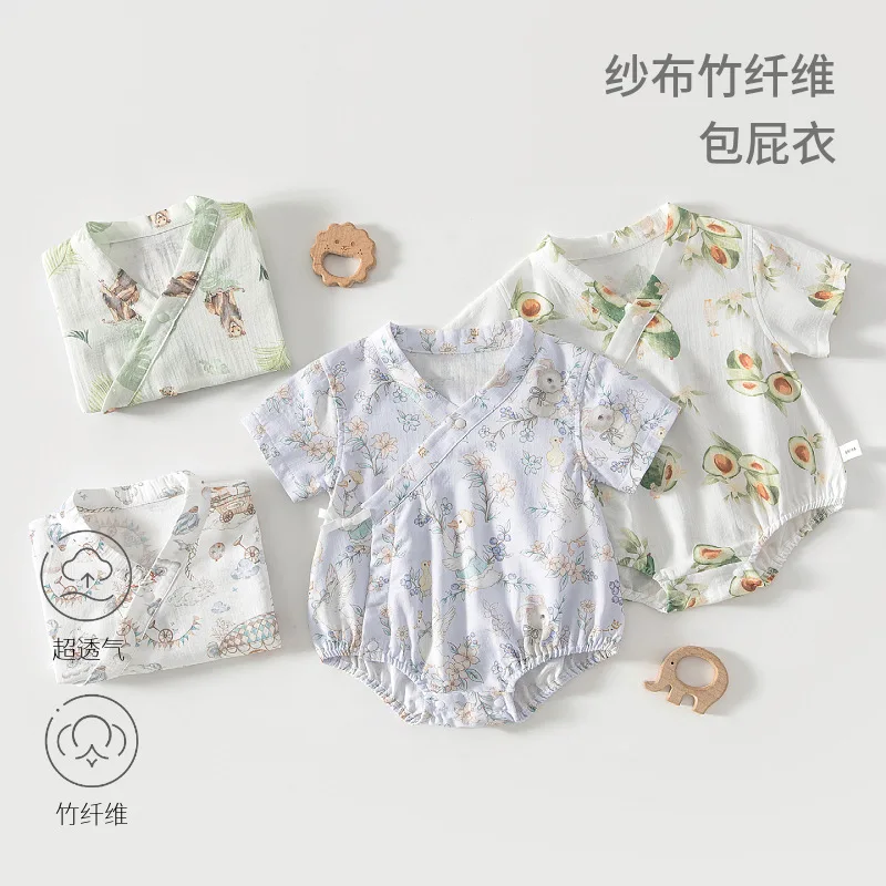Baby Gauze Onesie Summer Thin Baby Triangle Rompers Romper Short Sleeve Jumpsuit Newborn Monk Clothes