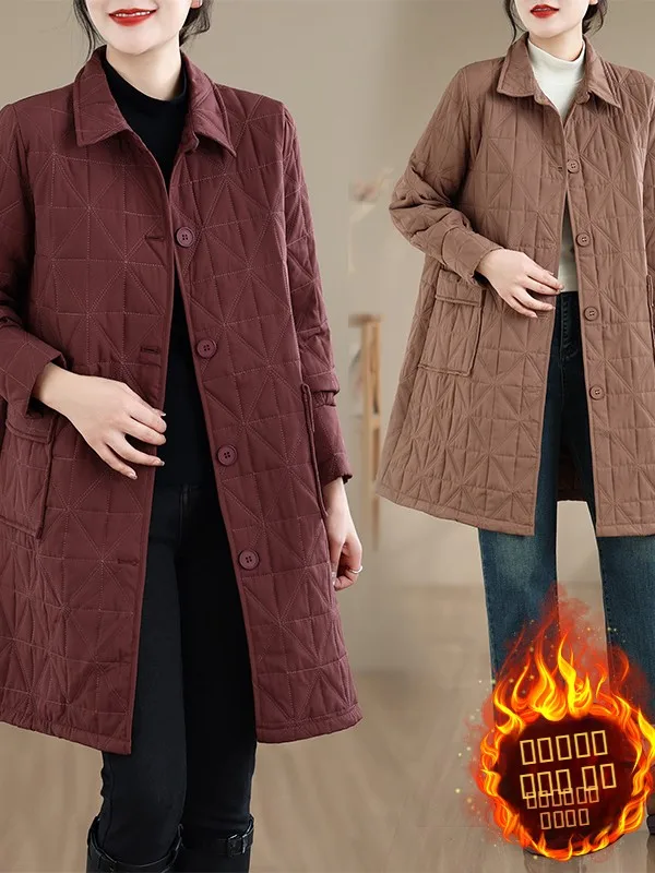 Authentic Warm Cotton Jaet Women's Loose Sle Autumn Winter Faionable Mid-Length Polyester Filled Coat  Collar Singl...