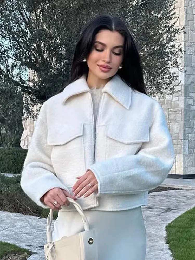 

HH Осенняя повседневная однотонная куртка для женщин, модное свободное пальто с лацканами и длинными рукавами на молнии, женская элегантная верхняя одежда с передними карманами