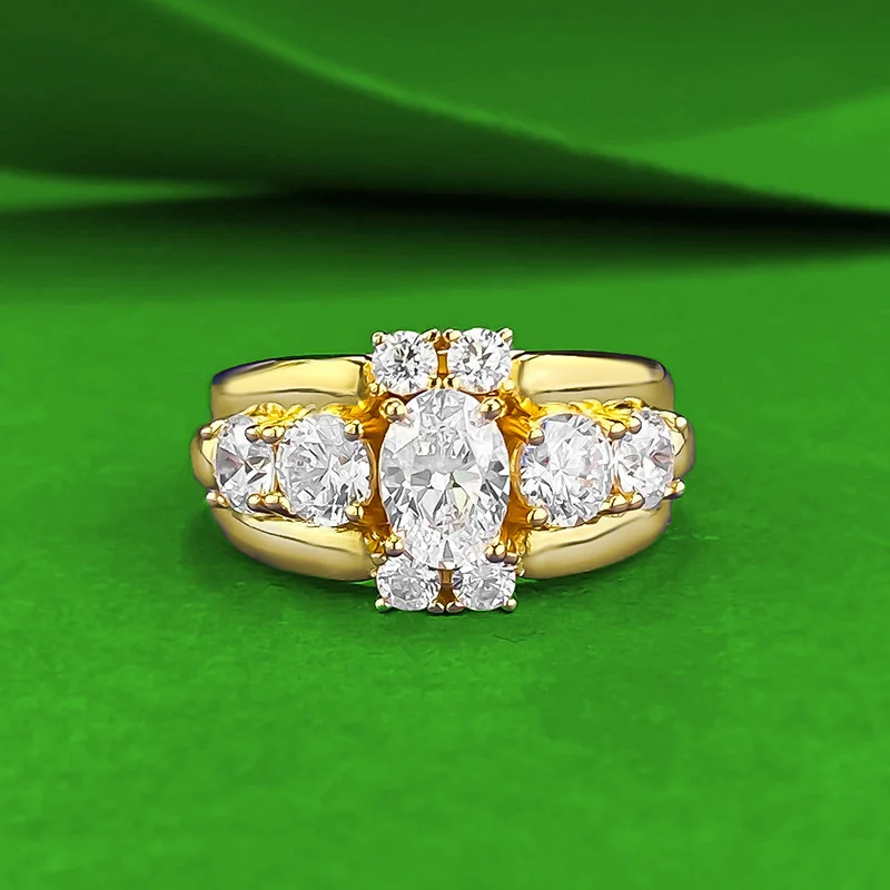Luxury white gold solid platinum PT950 pigeon egg oval 5*7mm white diamond one carat ring 24K solid gold moissanite Jewelry