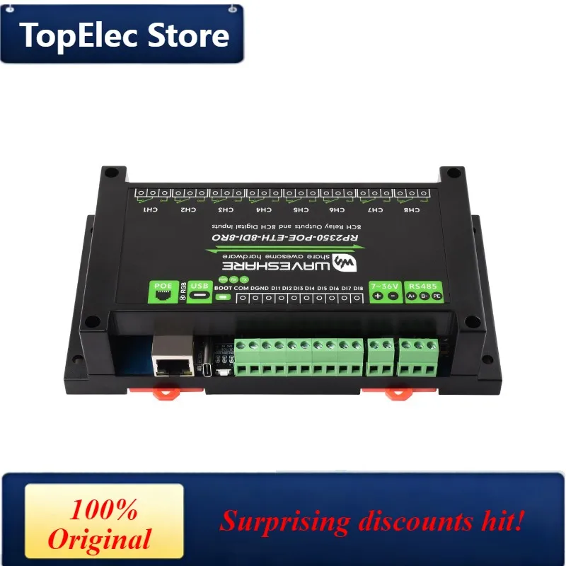 TopElec Industrial 8-Channel RP2350 Relay Module On RP2350 Microcontroller Supports Digital Input RS485 And Ethernet Port Interf