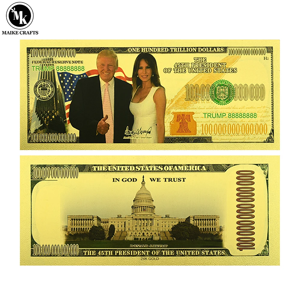 Donald Trump and His Wife Gold Foil Banknote US President One Hundred Trillion Dollars Plastic Card Commemorative Collection