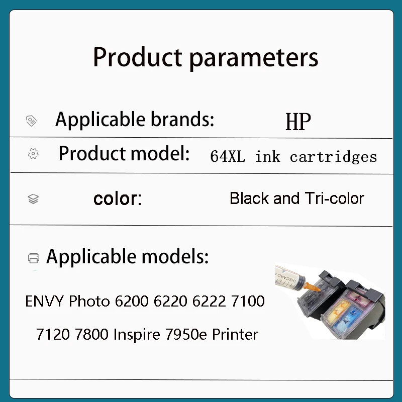 Vliaxh Refill Ink cartridge for HP64  64XL For HP64 for HP ENVY Photo 6200 6220 6222 7100 7120 7800 Inspire 7950e Printer