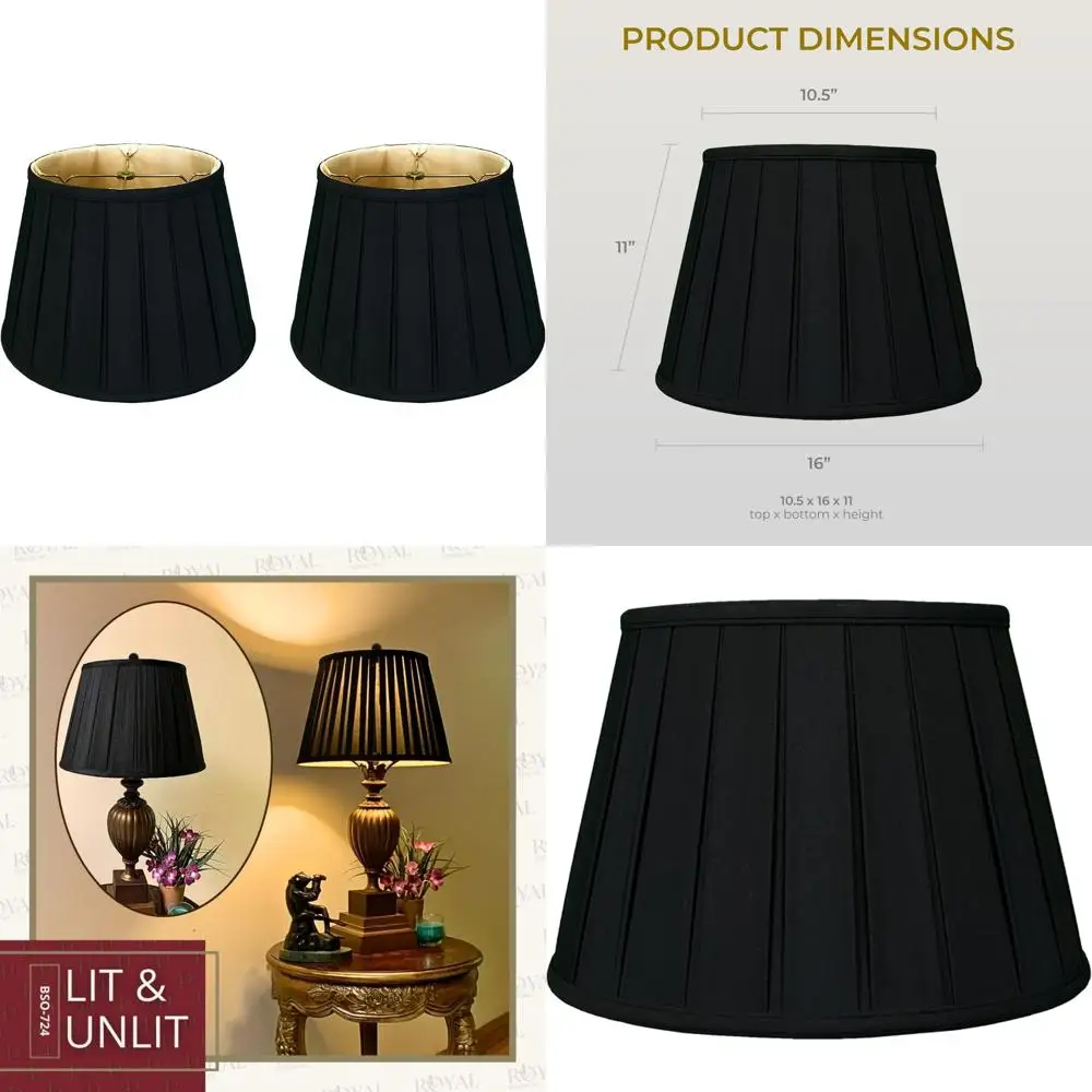 

Круглые плиссированные базовые абажуры — черный и золотой, 10,5 x 16 x 11, набор из 2 шт., ампирный английский плиссированный дизайн