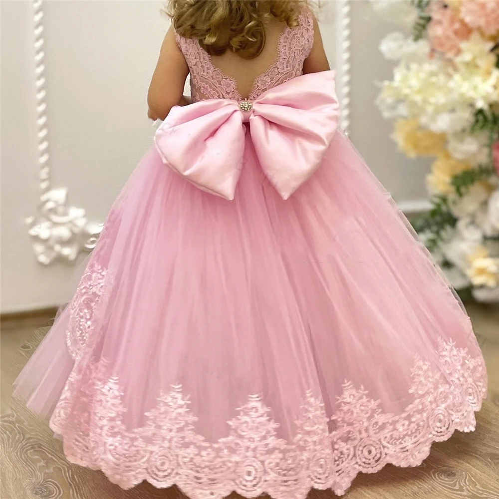 Blumen mädchen Kleid elegante Tüll Spitze Bare shuldered Prinzessin Engel Erstkommunion Kleider Hochzeits feier Traum Geburtstags geschenk