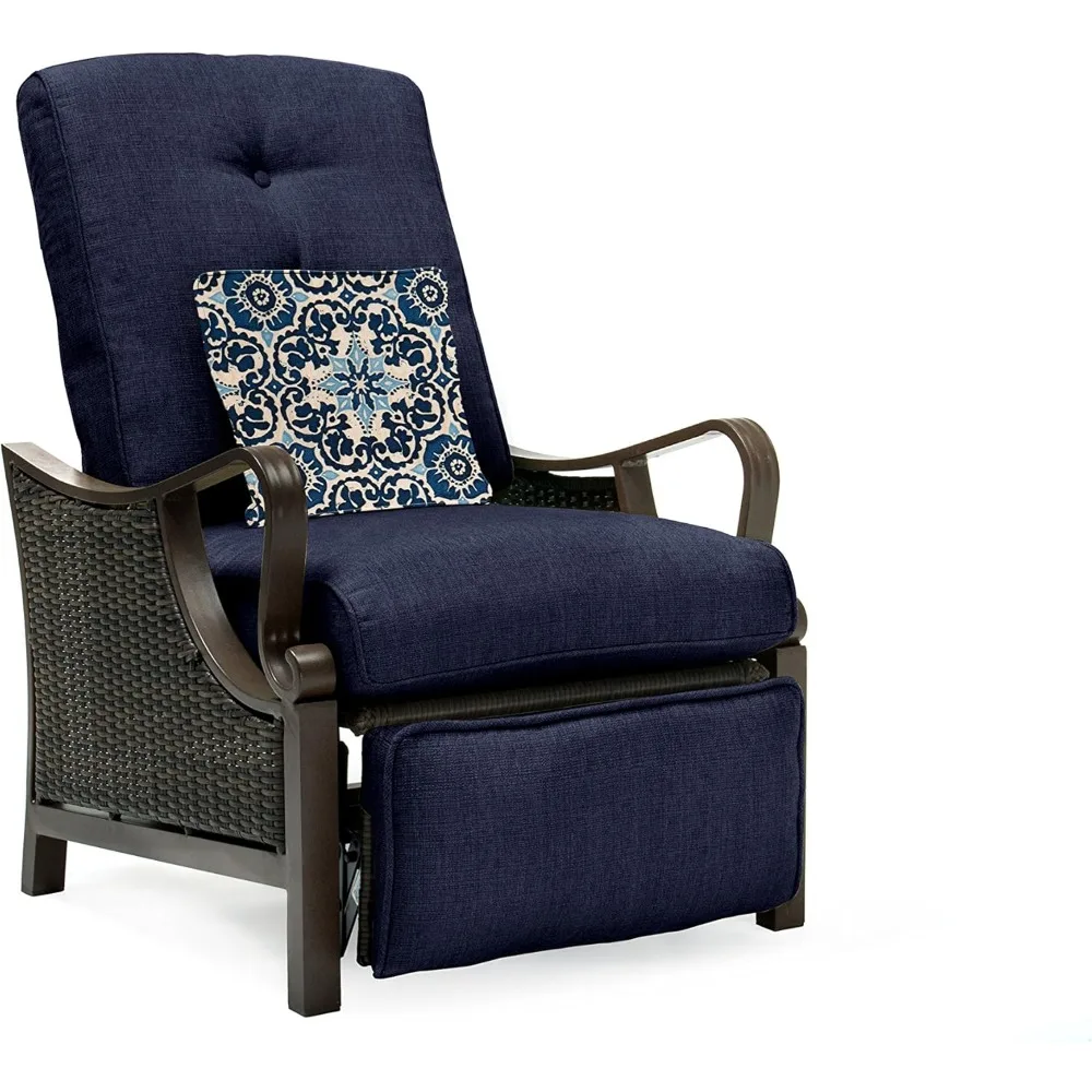 Outdoor Recliner Chair with Cushions and Accent Pillow, Luxury All-Weather Outdoor Patio Recliners Chair, Recliner