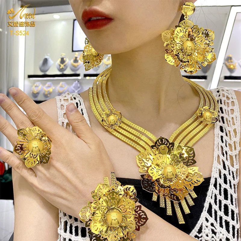 New window gold decoration wedding jewelry set women's 24k gold-plated jewelry imitation gold bride wedding supplies