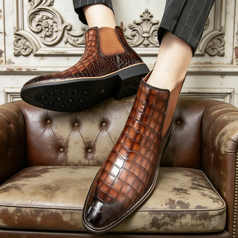 

Luxury Designer Men Chelsea Boots Brand Retro Comfortable Men Leather High Top Casual Shoes Fashion Breathable Men Ankle Boots