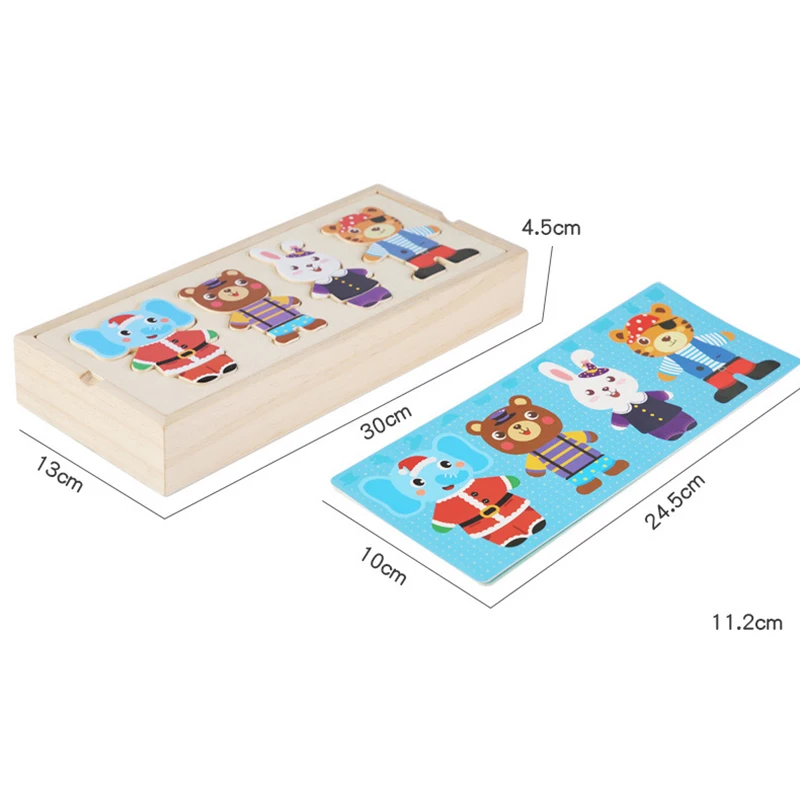 Elephant Bear Change Clothes Children\'s Early Education Wooden Jigsaw Puzzle Dressing Game Baby Puzzle Toys For Children Gift