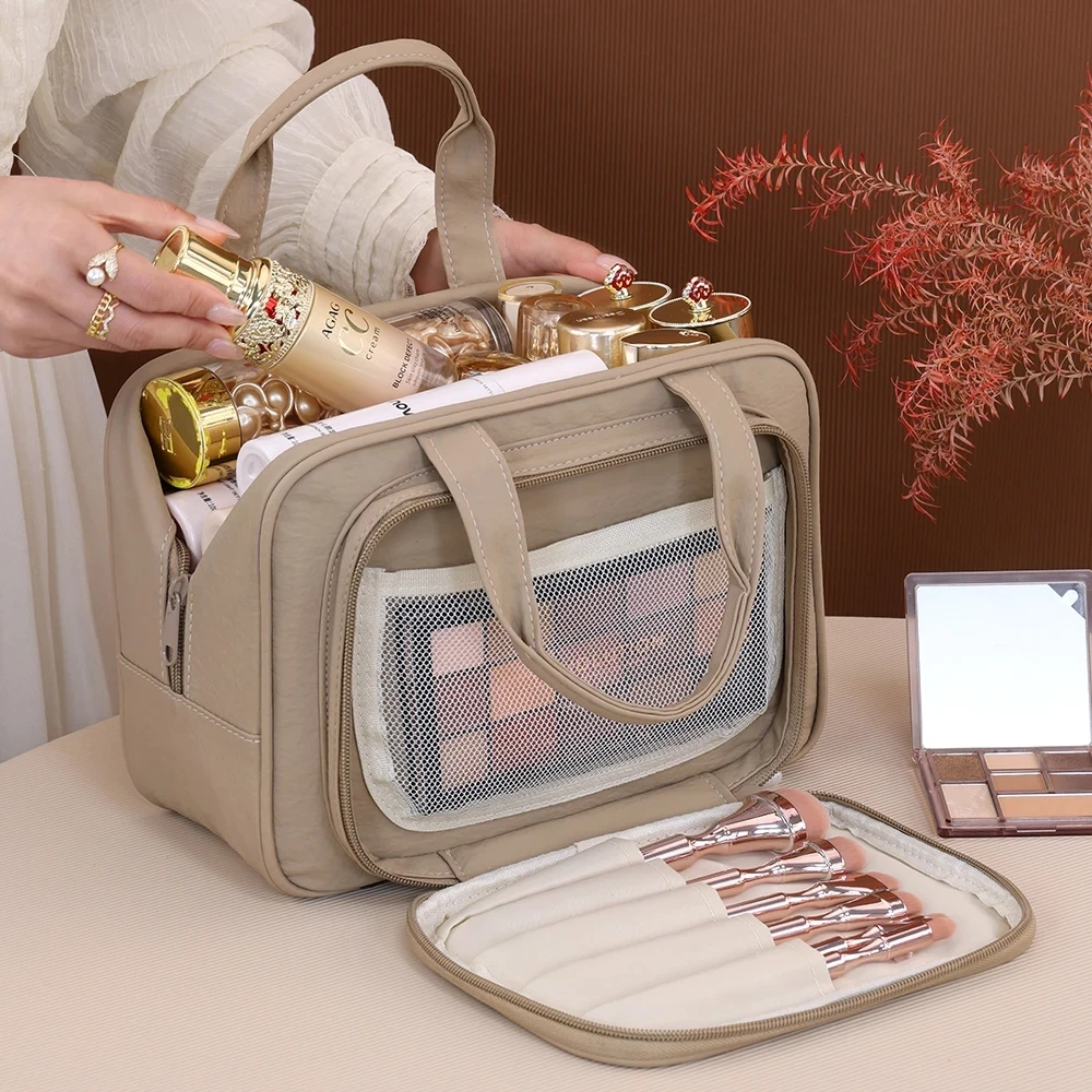 Waterproof classification multi-layer patch bag makeup bag, women's portable large capacity high-end handbag makeup storage bag