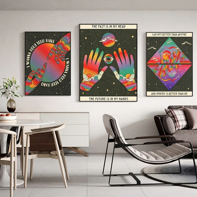 Retro Bohemian Retro Psychedelic Posters, Inspirational Quotes, Meditation, Wall Art Canvas Paintings, Hippie Pictures, Home Roo