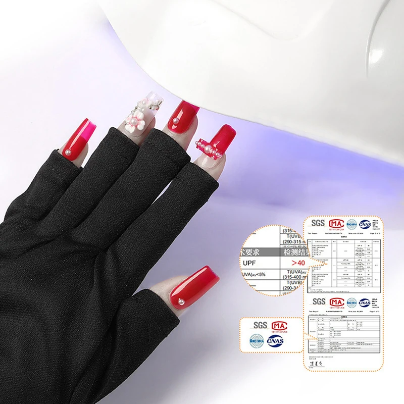 Guantes de manicura con protección UV, elásticos, transpirables, sin dedos, de algodón, para lámpara de Arte de uñas, para salón de casa, 1 par