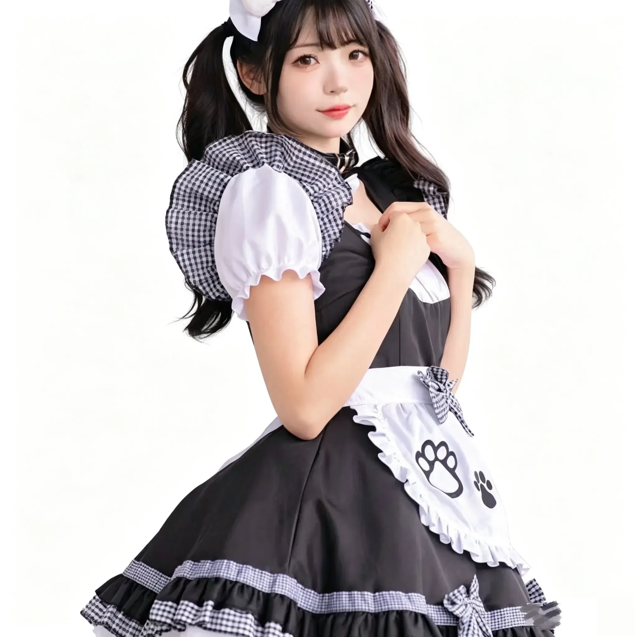 Sexy Maid Cosplay Costumes Anime Sweet Cat Skirt Black White Pink Cute Lolita Dress Carnival Party Apron Waitress Outfits