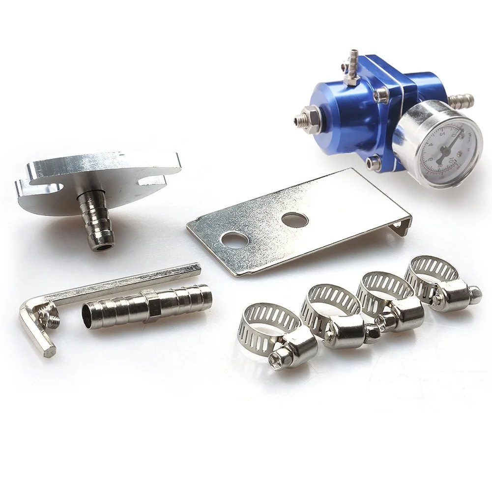 Fuel Pressure Regulator Adjustable 0 to 140 PSI with Built-in Gauge and Complete Hose Fitting Kit for General Vehicle Use