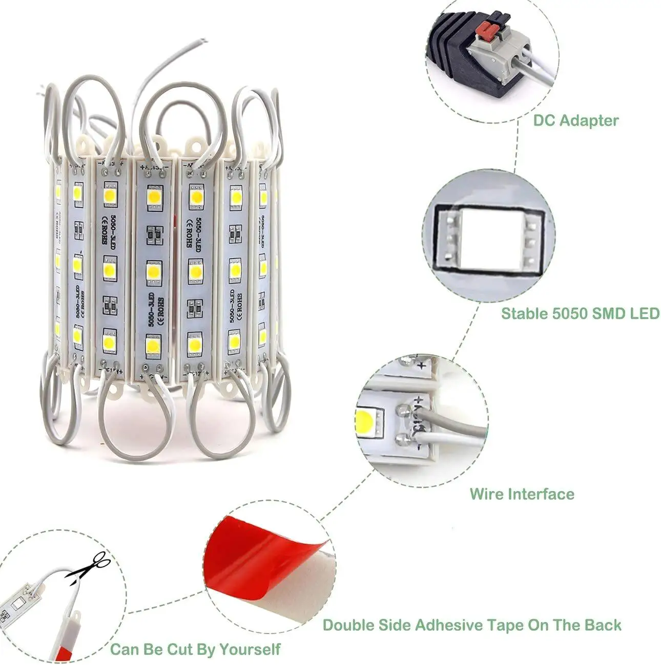 IP65 Waterproof 5050 SMD Super Bright Sign Strip Light Module DC 12V - Ideal for Indoor/Outdoor Use