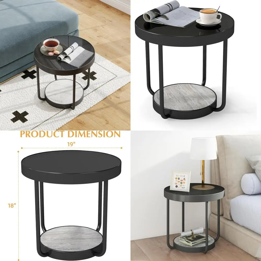 

Contemporary 2-Tier Metal Frame Side Table with Storage for Living Room & Bedroom